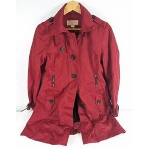 Michael Kors Red Medium Length, Double Lined, Button Down Jacket Size M, No Belt